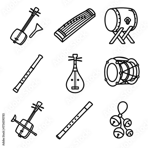Shakuhachi kokyu drum japanese noh shamisen music vector biwa icon icons taiko