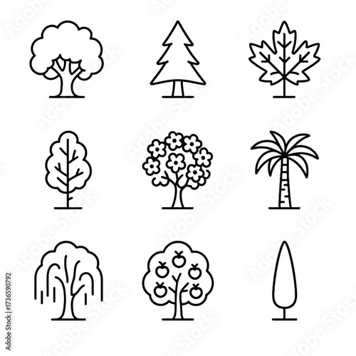 Blossom birch vector cypress pine cherry tree icon grid apple oak