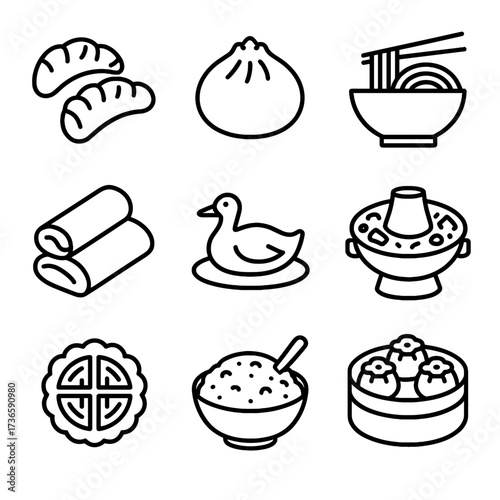 Icon hot sum rice duck dim dumplings vector icons chinese baozi pot