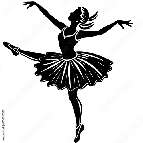 Black silhouette of a ballerina in a tutu dancing dance