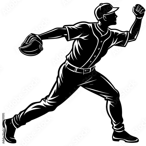 Black silhouette of a baseball pitcher throwing a ball