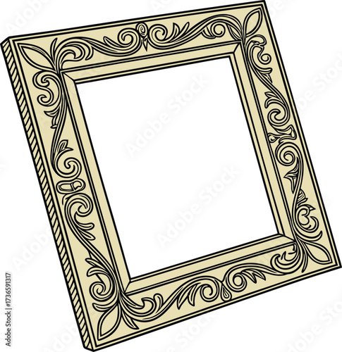Vector art of ornate decorative picture frame with scrollwork and floral elements