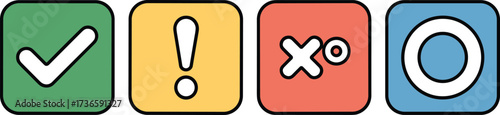 Four Simple Icons Check Exclamation Mark Tic Tac Toe And Circle illustration untitled