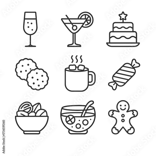 Glass champagne vector man cookies year cake hot icon punch gingerbread feast