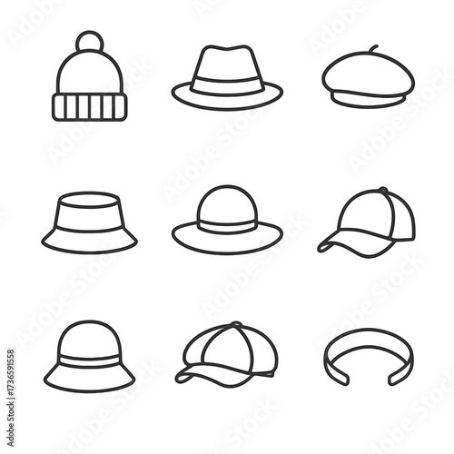 Fall vector headband beret cap icons beanie bucket hat icon newsboy fedora