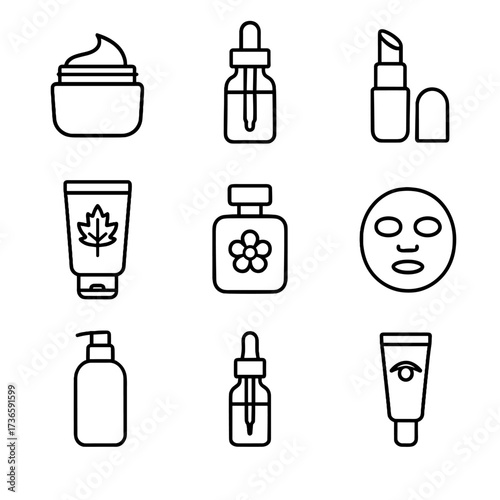 Beauty mask lip icons autumn serum cream eye body vector perfume moisturizer
