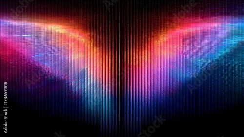 Abstract textured background with vibrant gradient of neon lights and vertical lines