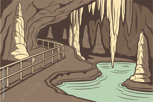 Lincoln Caverns in Pennsylvania, stalagmites rising from pools in softly lit halls