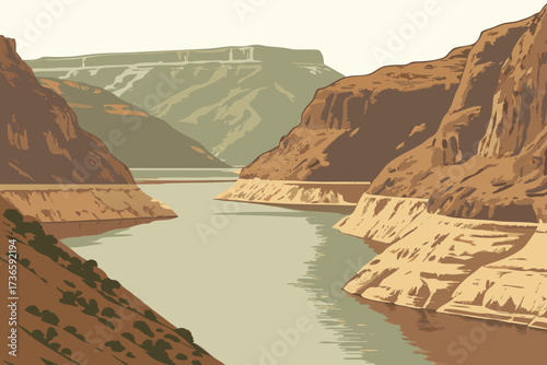 Lake Mead in Nevada–Arizona border, reservoir stretching through desert cliffs and arid canyon walls
