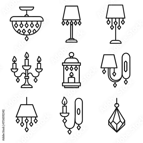 Light lighting icons pendant vector icon wall sconce lamp floor crystal ceiling