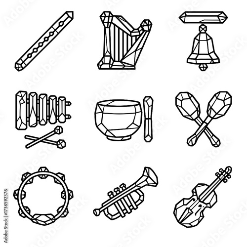 Icons xylophone violin maracas chime music icon bowl singing crystal vector trumpet