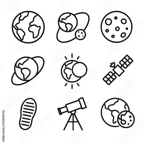 Lunar footprint icon orbit vector earth astronaut satellite eclipse path moon telescope