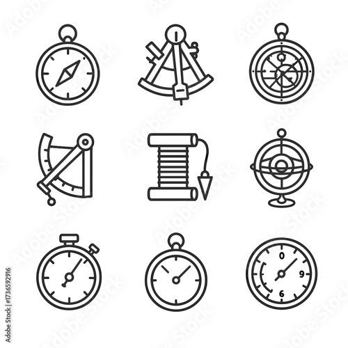 Log navigation quadrant vector sextant compass icon instruments icons barometer astrolabe gyroscope