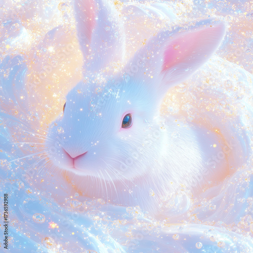 White hare sitting in the snow