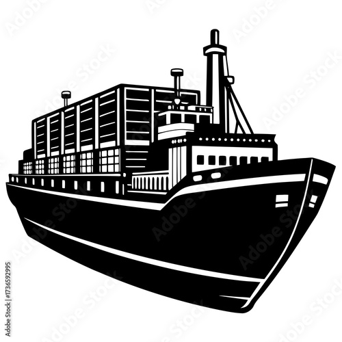 Black silhouette of a large cargo ship container ship