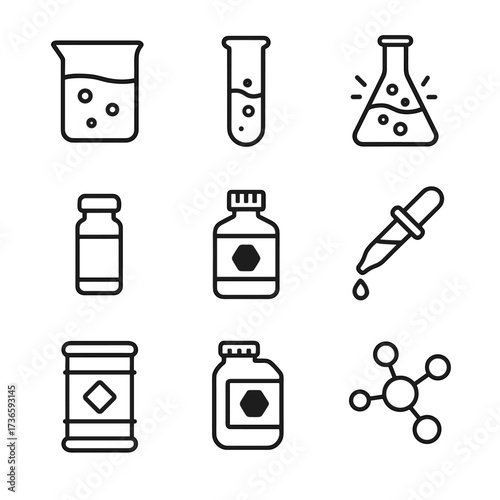 Beaker test drop chemical laboratory pipette labeled reagent molecular icon vector icons