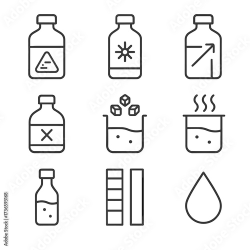 Nitric vector ammonia set droplet chemical acid hydroxide solution icon acetic