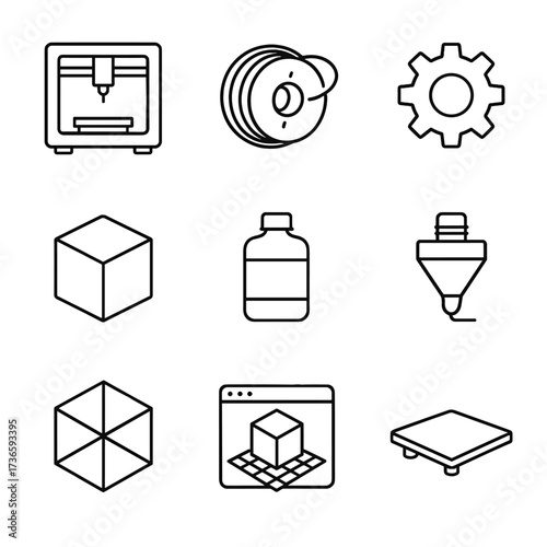 Cube software filament icon print vector d nozzle spool bottle icons printing