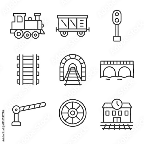 Barrier tunnel icon bridge vector locomotive station train signal railway wheel set