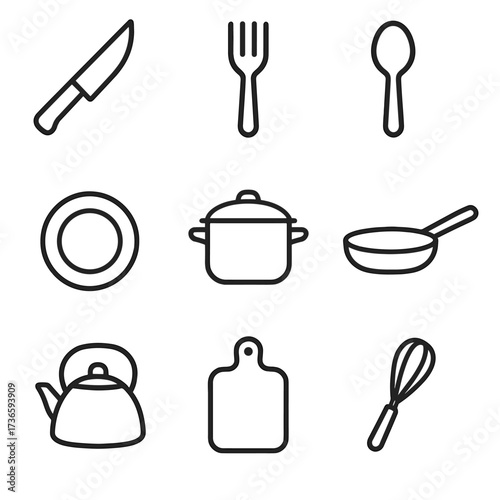 Whisk tools icons pot icon kettle kitchen knife cutting pan plate vector