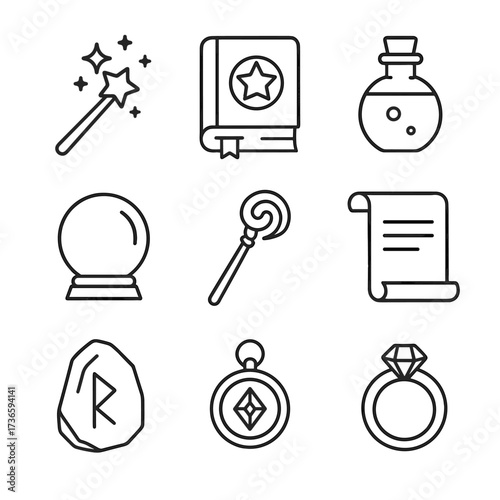 Book icons icon scroll ball vector artifact magic enchanted spell amulet bottle