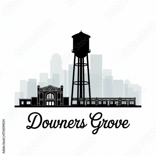 ‎Downers Grove Illinois Skyline Silhouette — A Historic and Vibrant Suburban Village Vector Illustration