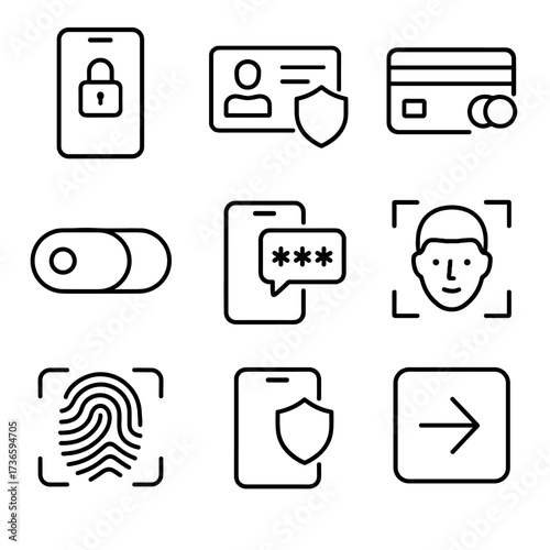 Smartphone security logout shield icon personal icons biometric cover card vector id