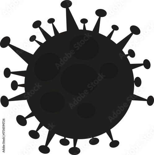 Black virus silhouette with spike proteins, minimalist design