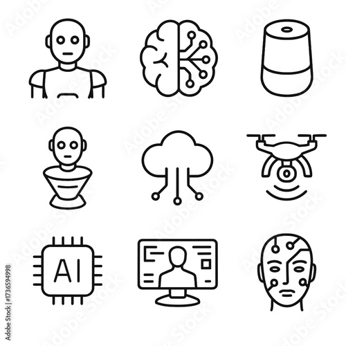 Ai icon vector smart network data drone grid brain face humanoid