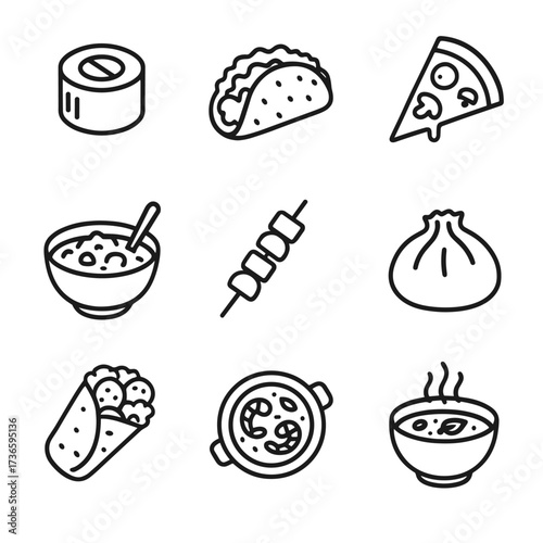 Paella dumpling icon icons sushi global cuisine vector pizza bowl roll taco