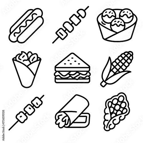 Meat food vector takoyaki crepe hot street corn roasted icon bubble roll