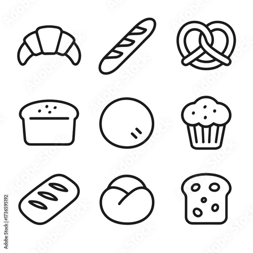 Loaf icons icon grid vector bakery ciabatta sourdough pita bread muffin rye
