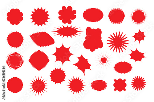 Collection of red abstract starburst shapes and splatters artistic design elements vector