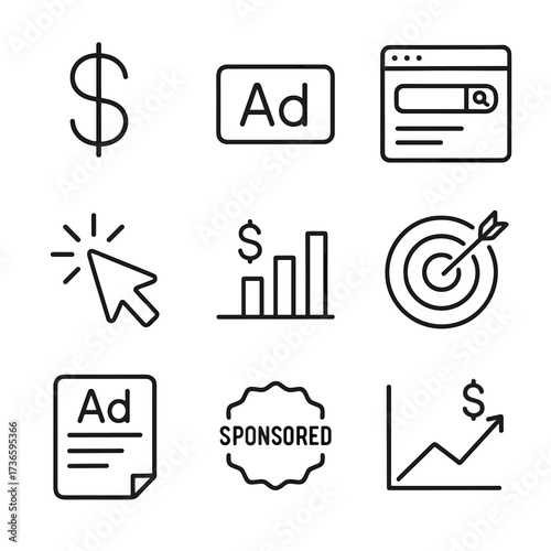 Vector icon label chart budget sponsored ppc sem icons search roi target