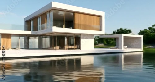 Modern waterfront house with serene outdoor space