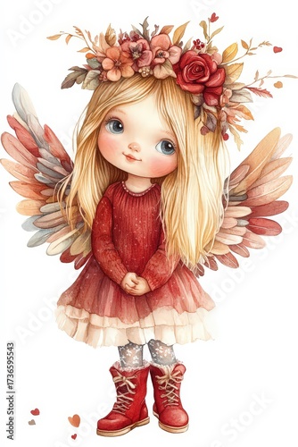 Watercolor illustration of angel for Valentine's Day and holiday greeting card design