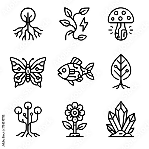 Leaf icon flower vector organic tree circuit mushroom glowing vine neural cyber