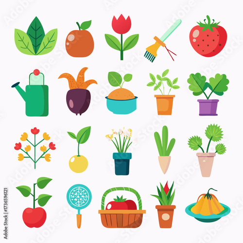Flat illustration of gardening elements and fresh food products