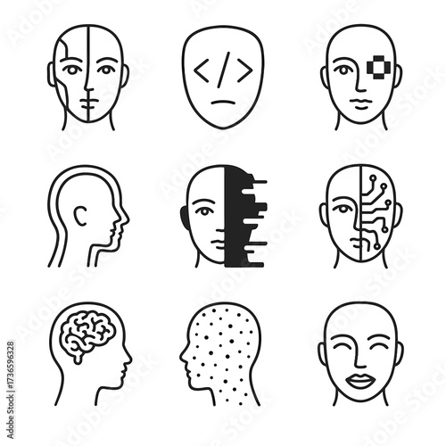 Glowing pixel skin data shadow icon face code vector algorithm portrait ai