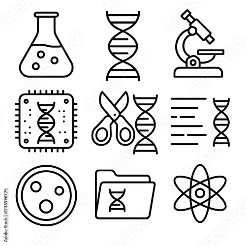 Data atomic research folder icons flask crispr sequencing genome lab genetic icon
