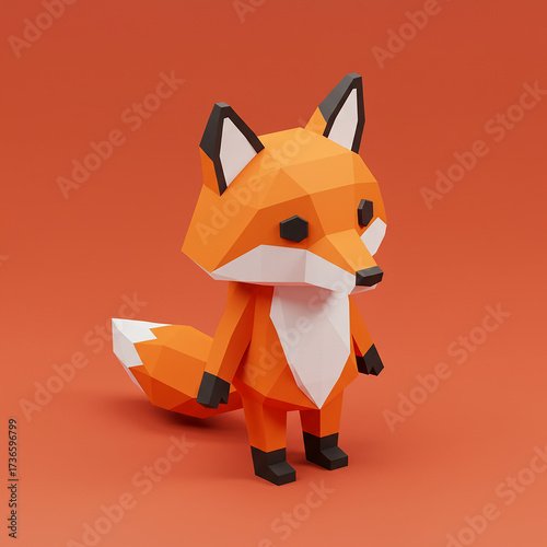 Cute Low Poly Fox Character 3D Illustration