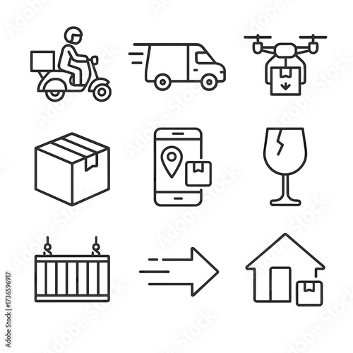 Shipping modern arrow delivery icon fragile parcel bike vector package home courier