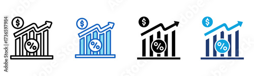 Tax Growth icon Multi Style Vector Illustration