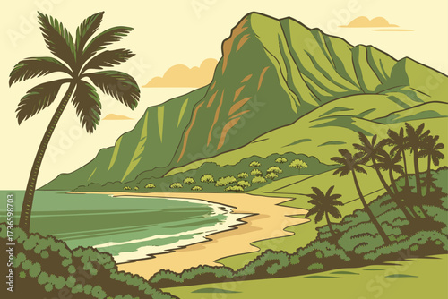 Maui Upcountry Farmers Market in Hawaii, local produce and crafts with palm trees and mountain backdrop