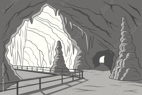 Lost World Caverns in West Virginia, vast open room with massive stalagmites