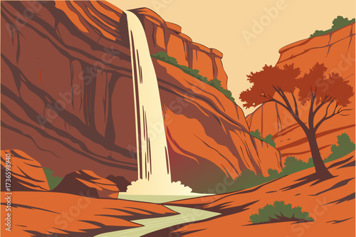 Lower Calf Creek Falls in Grand Staircase-Escalante, Utah, 126-foot cascade against red sandstone canyon walls