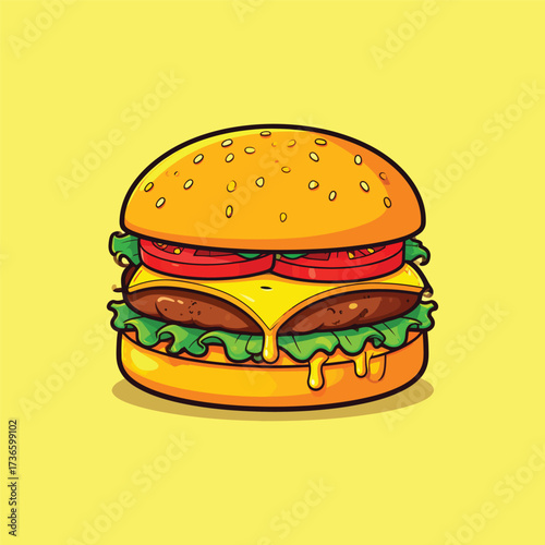 Burger floating cartoon vector icon illustration food object icon isolated flat vector