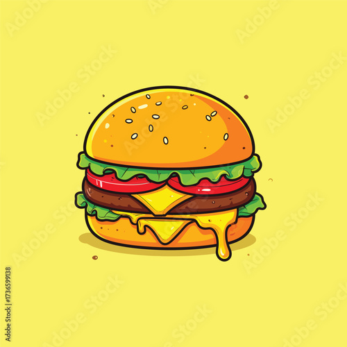 Burger floating cartoon vector icon illustration food object icon isolated flat vector