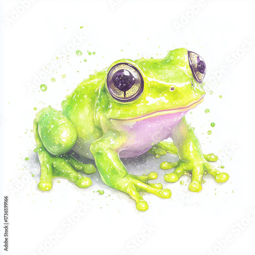 Small frog illustrated in watercolor style