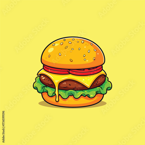 Burger floating cartoon vector icon illustration food object icon isolated flat vector